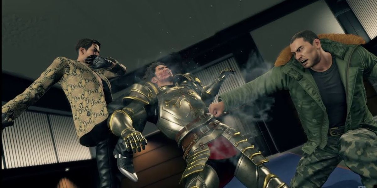 Yakuza: Like A Dragon Goro Majima and Taiga Saejima attack Ichiban Kasuga with a deadly combo.