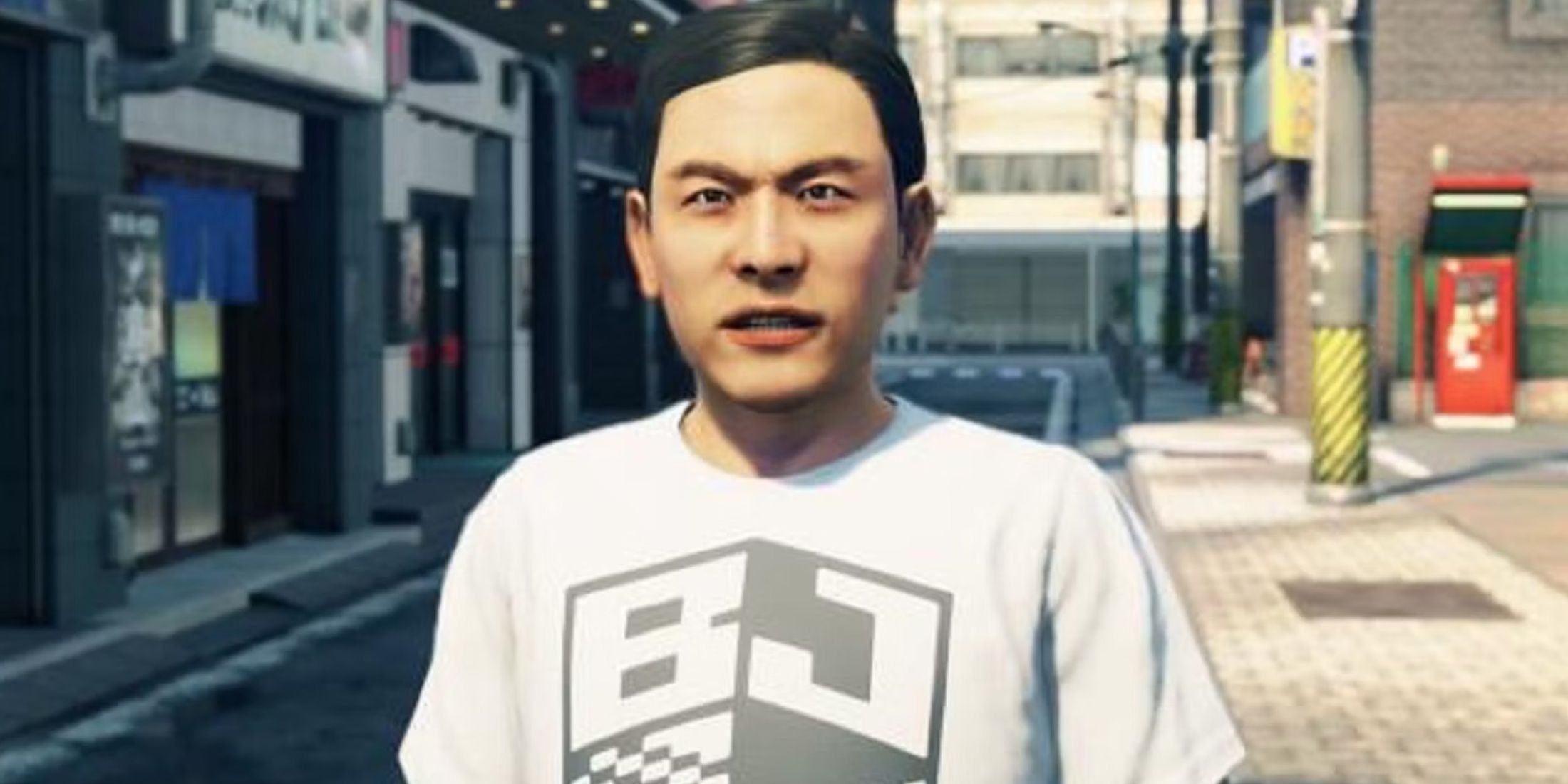 Yakuza: Like A Dragon Sota Kume in his white Bleach Japan shirt.