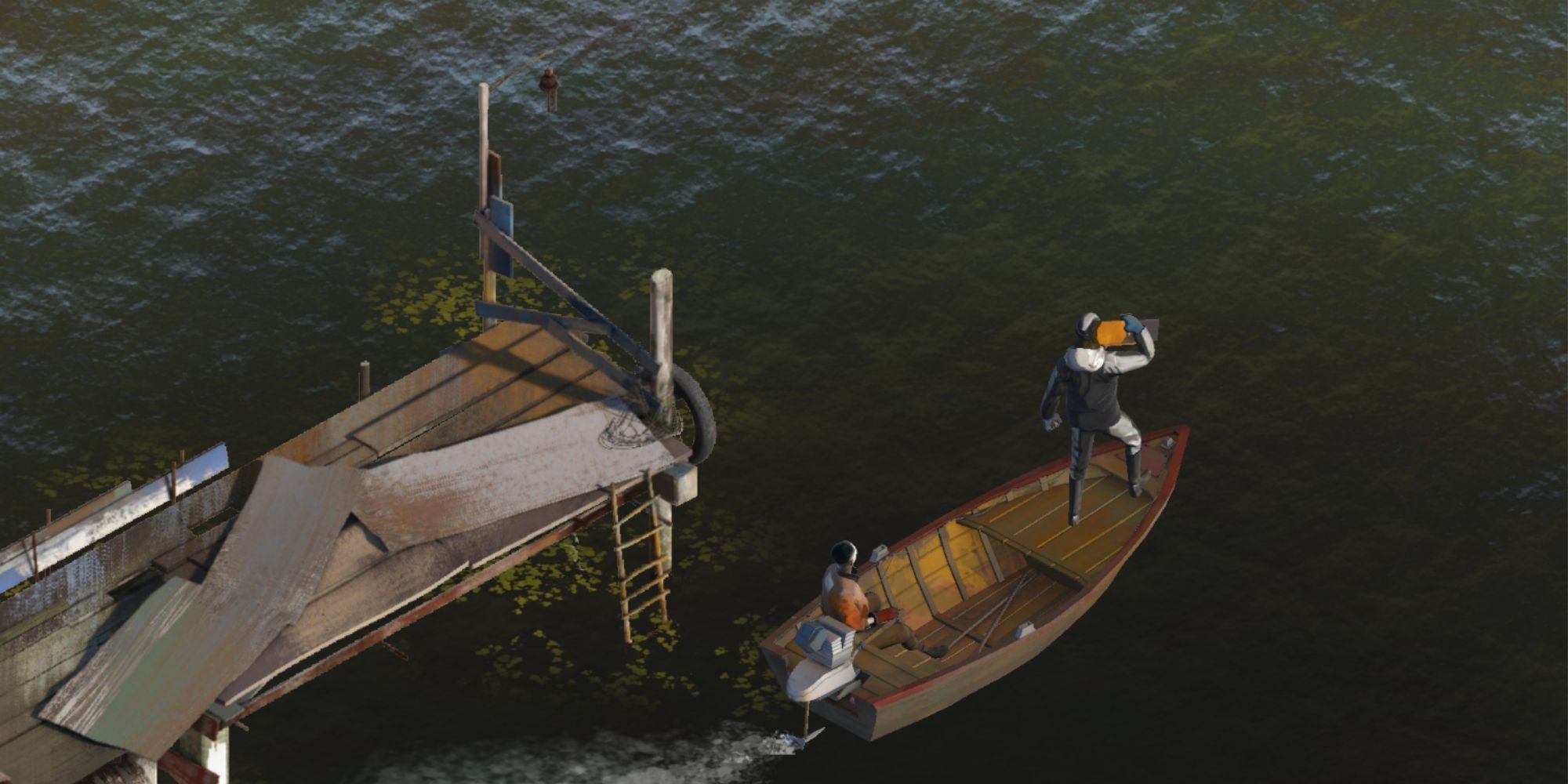 Kim and Harry ride out on their boat, as Harry blasts out Sad FM from the radio perched on his shoulder