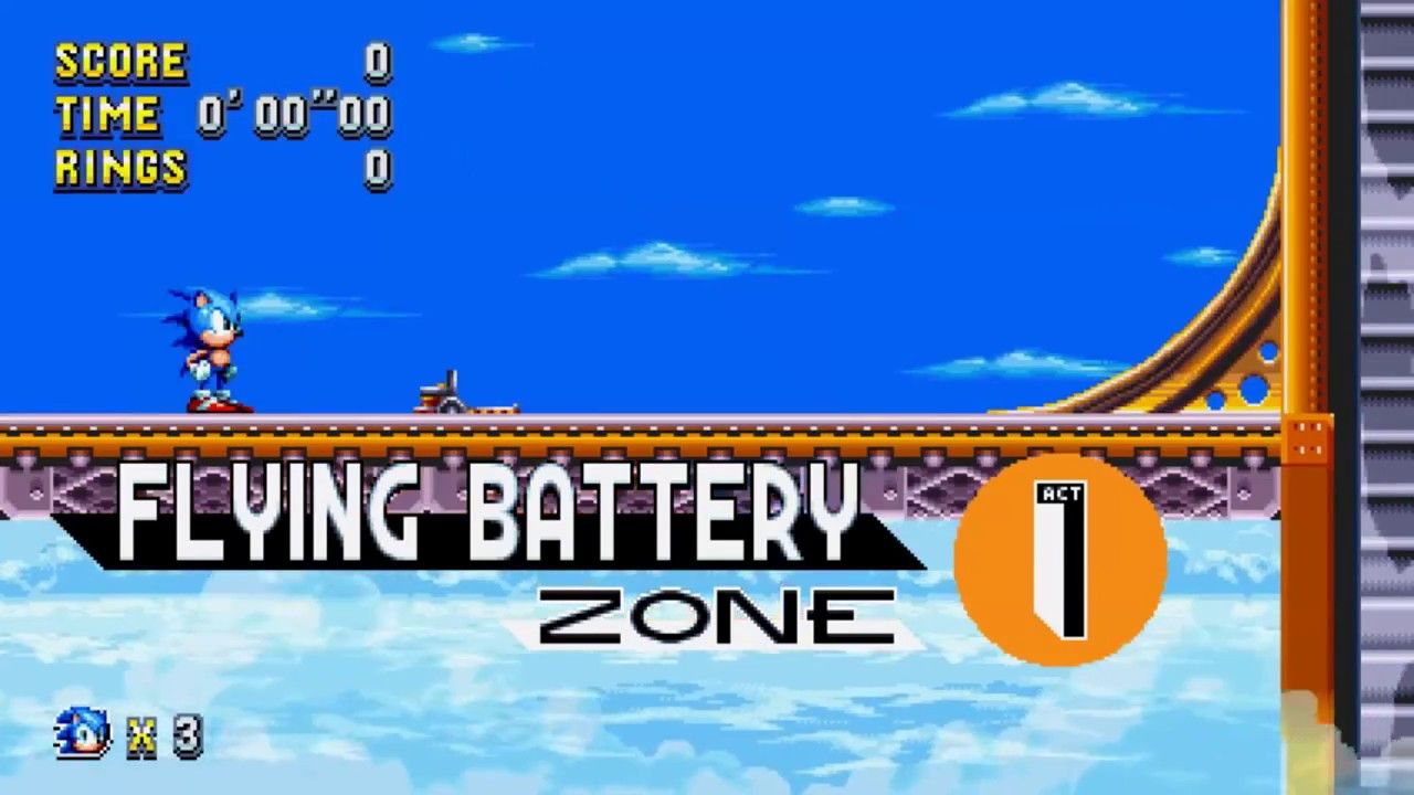 The opening card for Flying Battery Zone Act 1 in Sonic Mania 