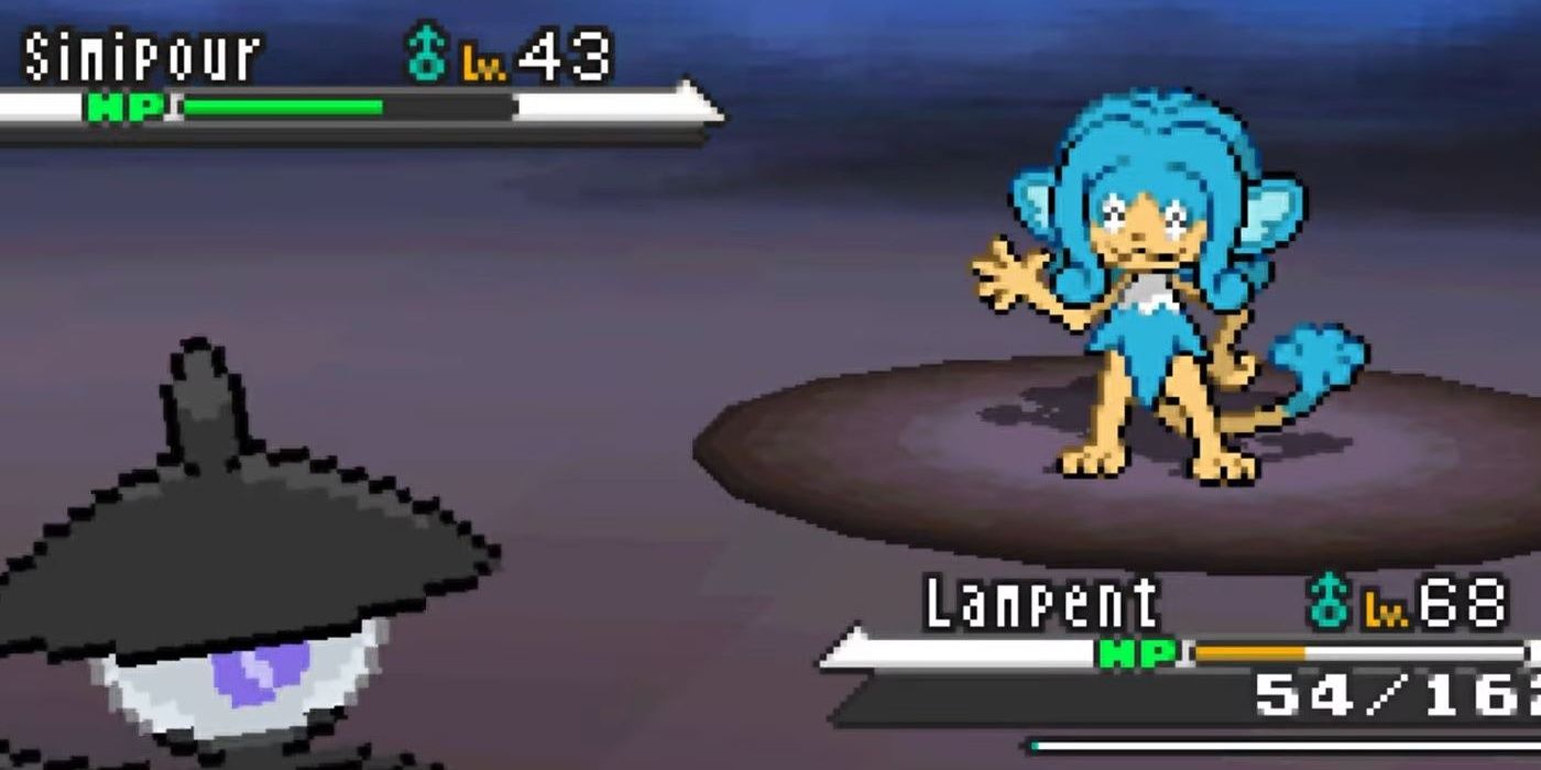 A Lampent fighting a Simipour in Pokemon Black and White