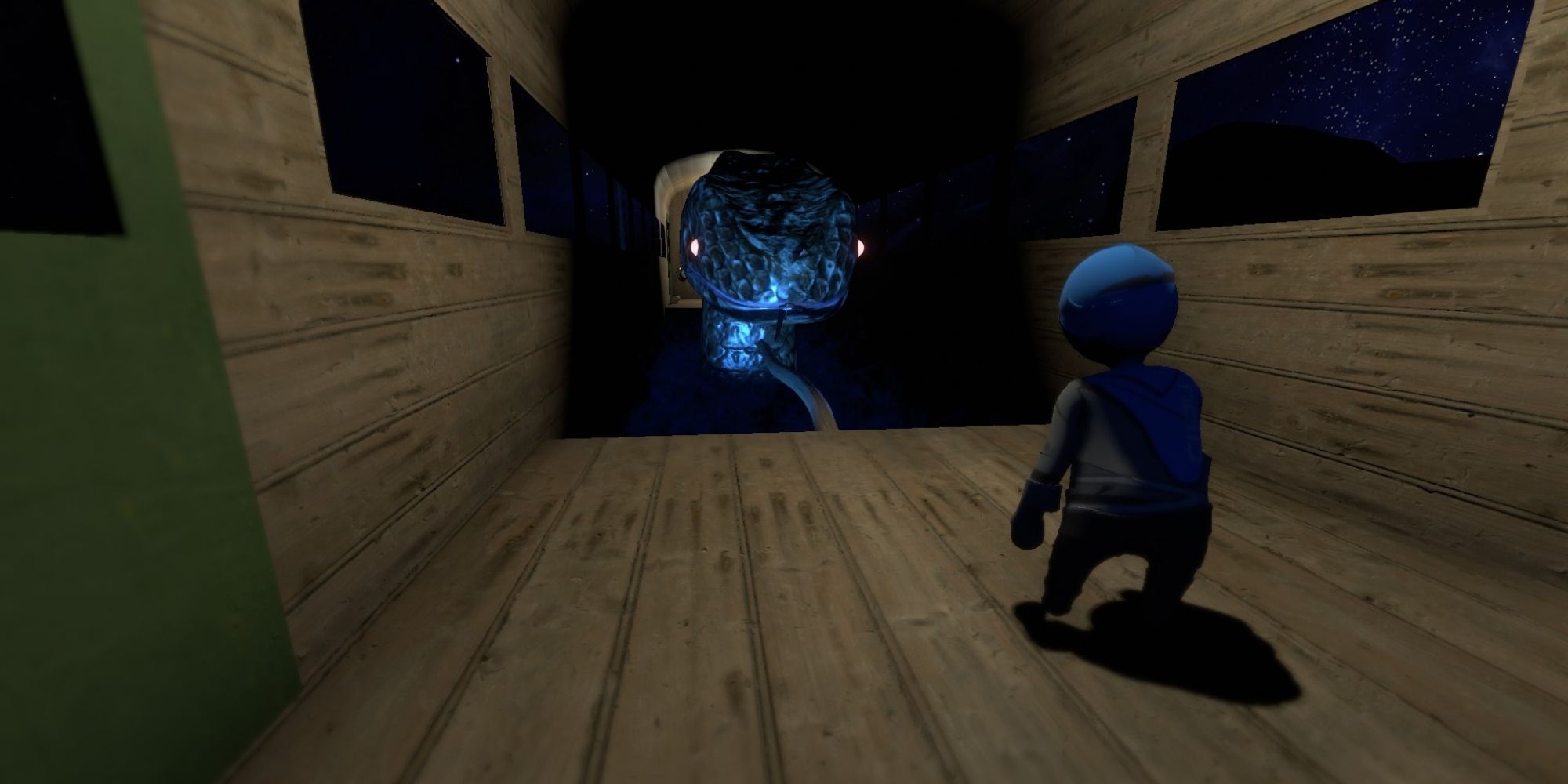 player faces snake enemy in the ghost train