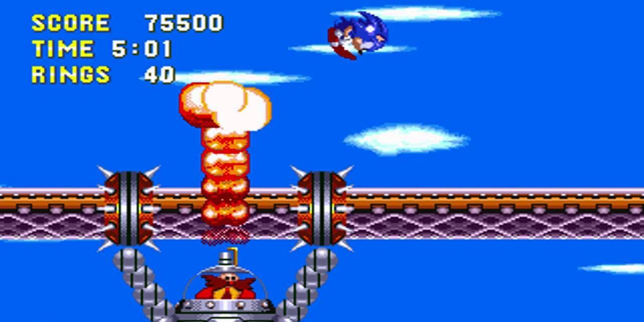 Sonic fighting Eggman in the original Flying Battery Zone 