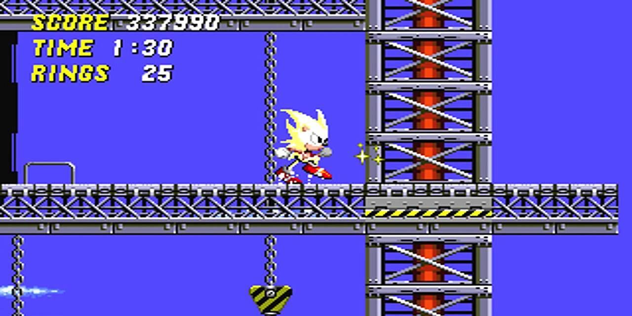Super Sonic running through Winged Fortress in Sonic 2 