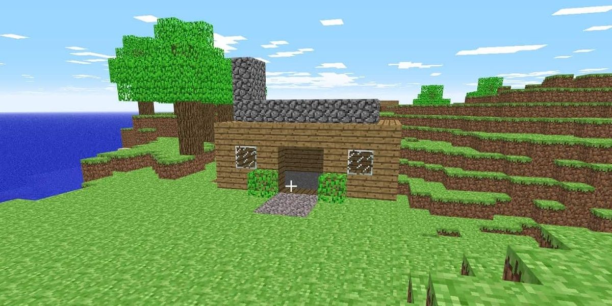 A simple wooden house in Minecraft
