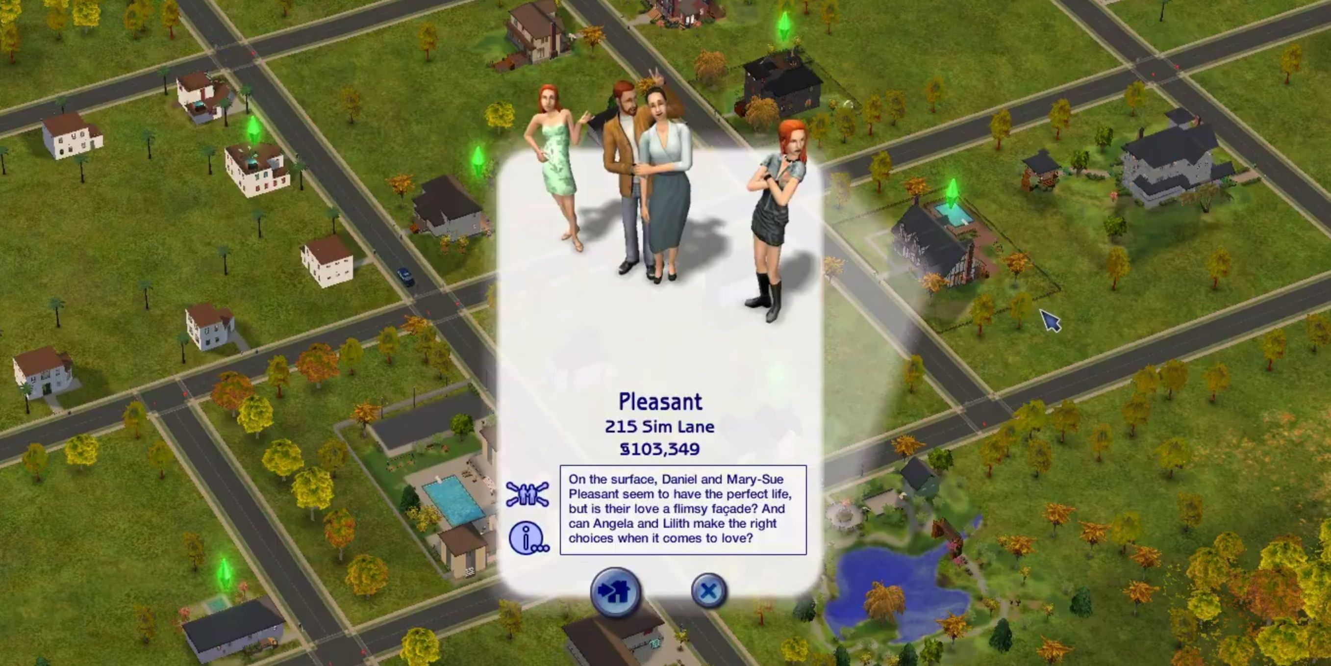 The Pleasant Family's family bio window, with Pleasantview in the background