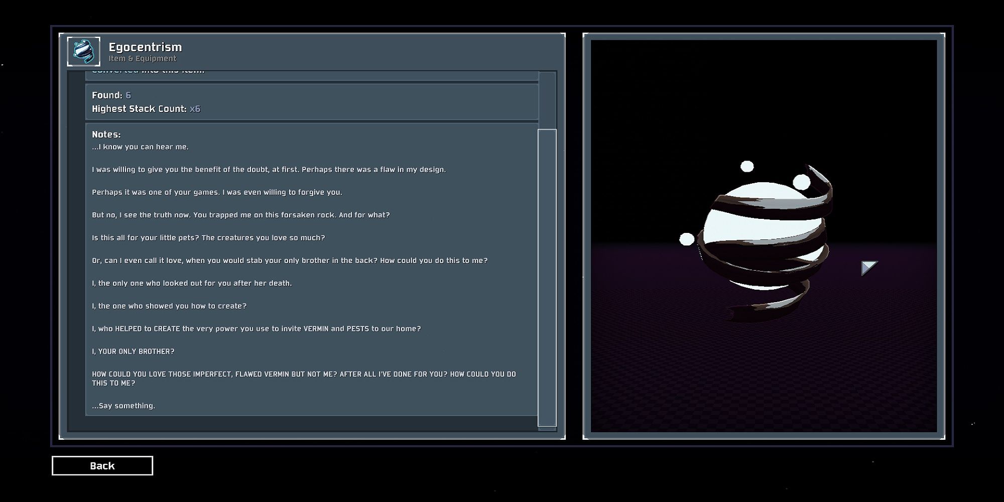 ro2 egocentrism item lore log