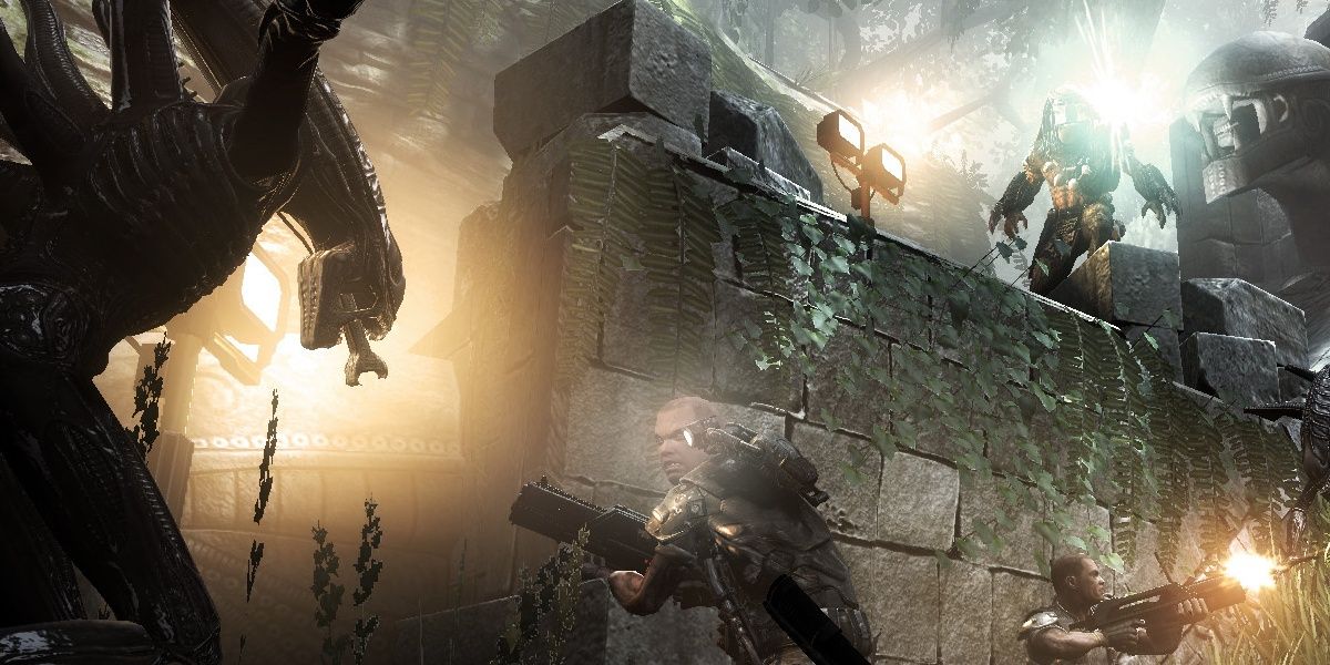 Alien, Predator And human Soldier Facing Off