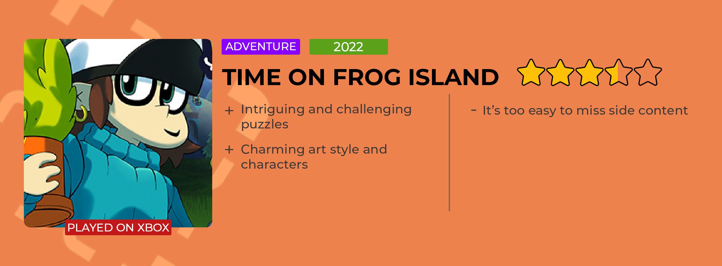 time on frog island review card
