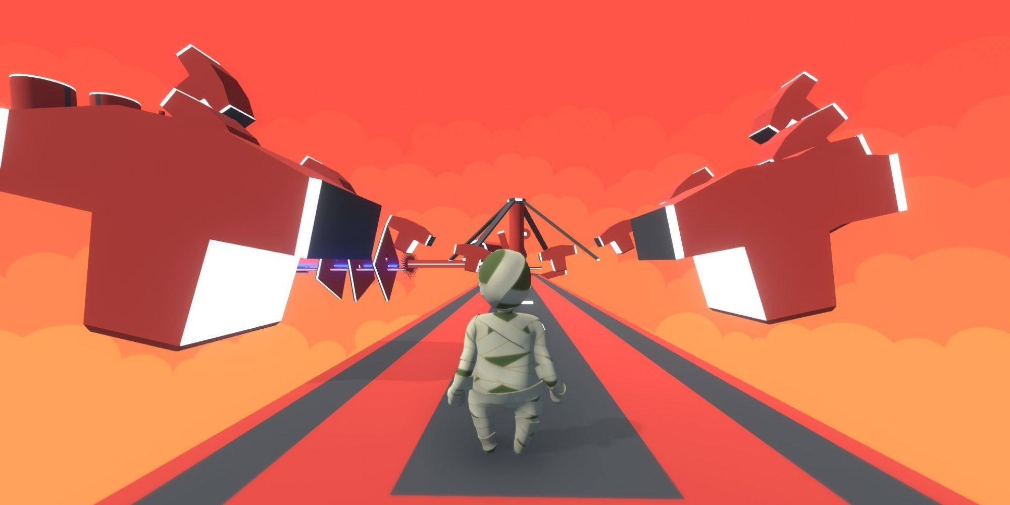 player faces moving pillar obstacle course