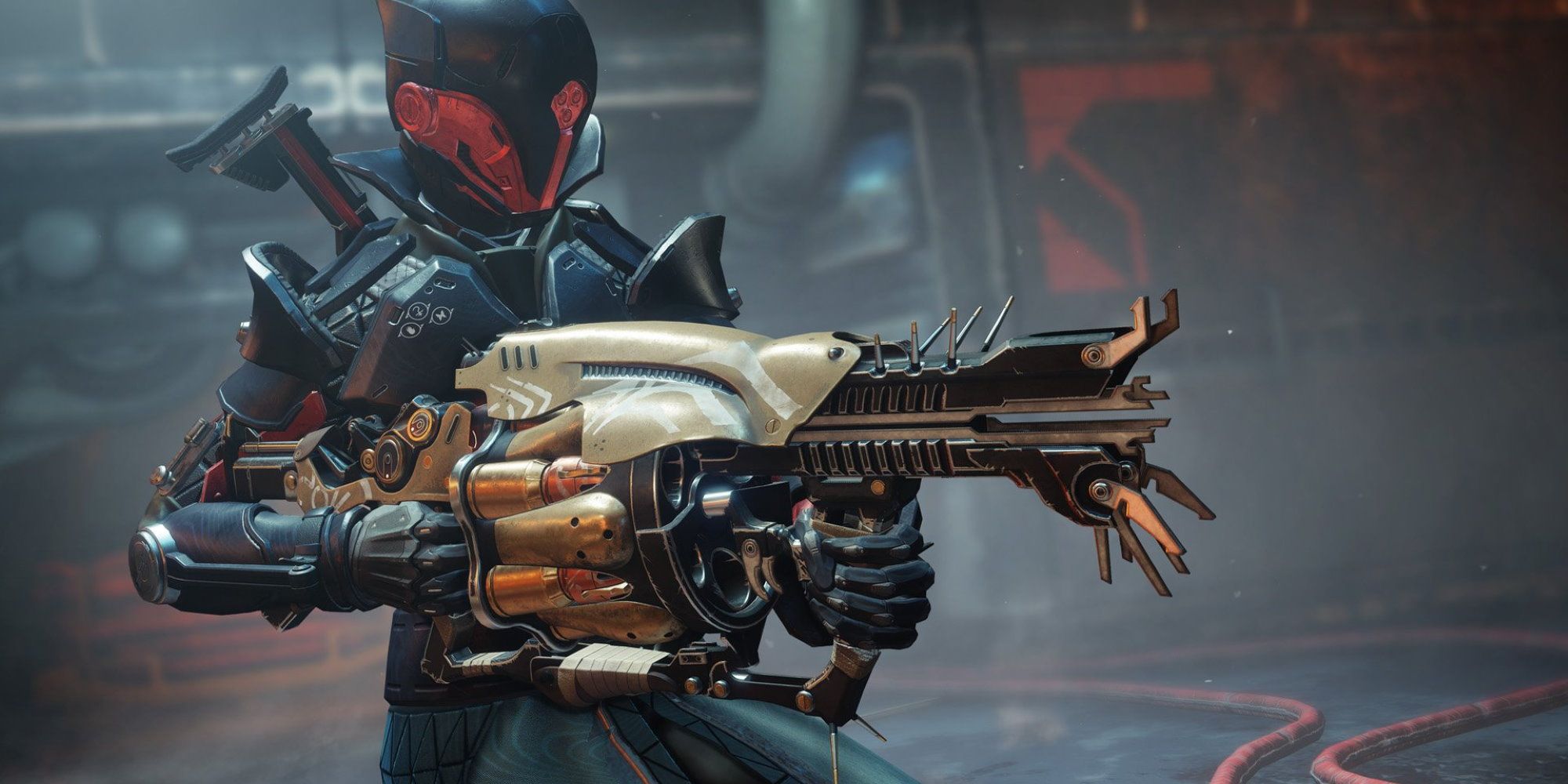 A Warlock wielding Anarchy, an Exotic Grenade Launcher in Destiny 2.