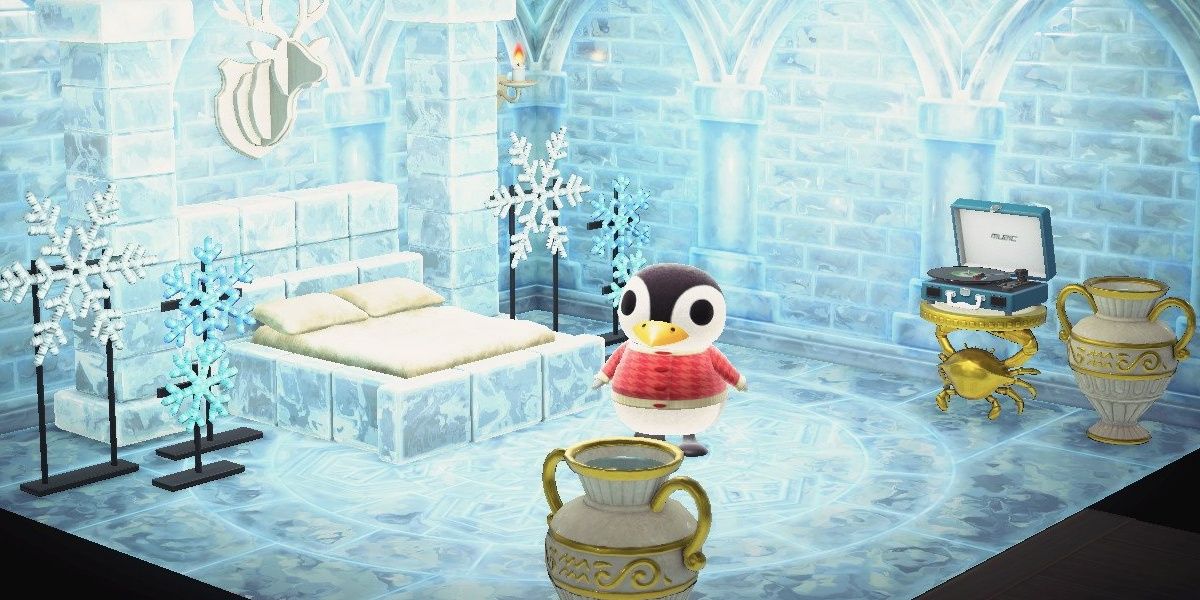 Aurora in her house in Animal Crossing: New Horizons.