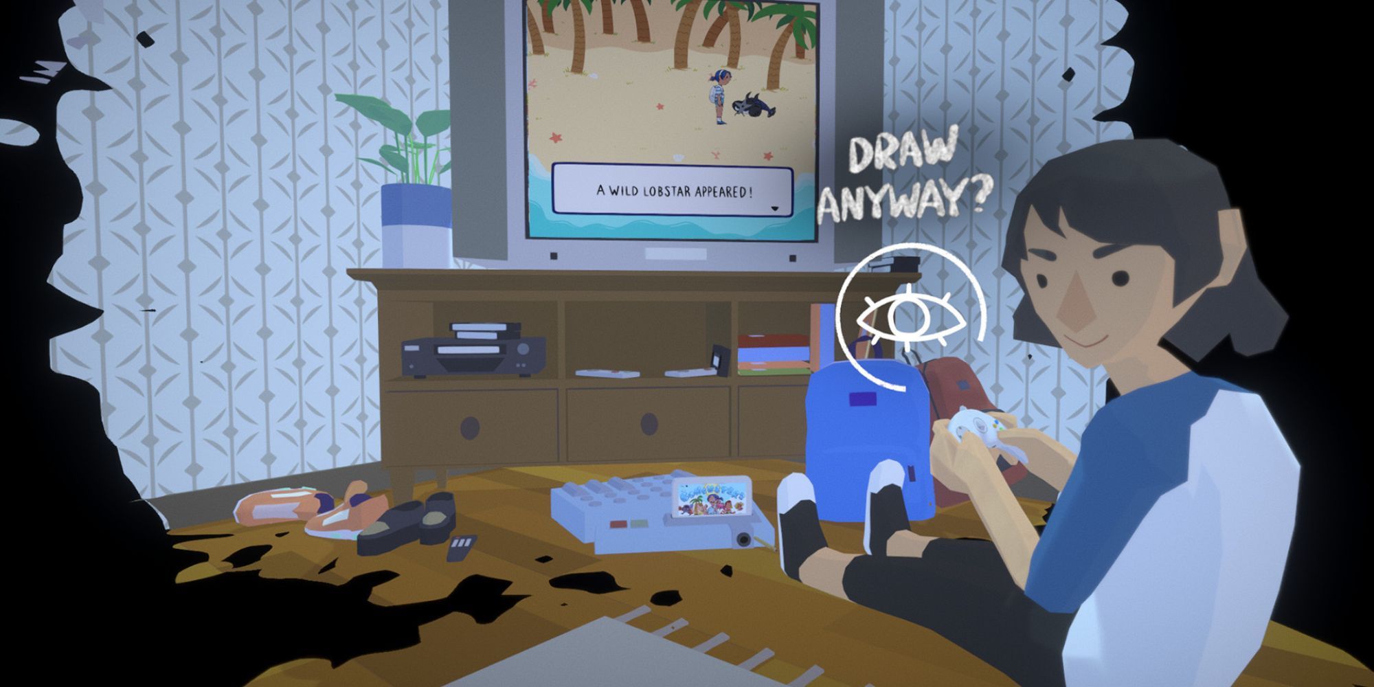 Chloe looks at you while she sits on the floor playing video games