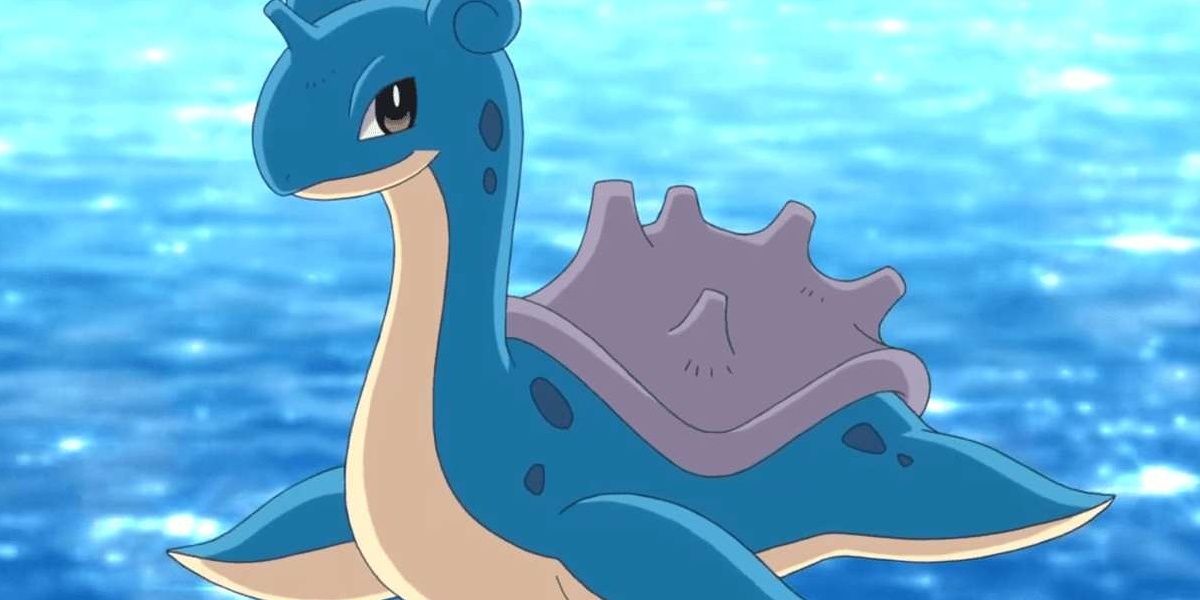 Pokemon Masters EX Best Eggmons Lapras swimming in the ocean.