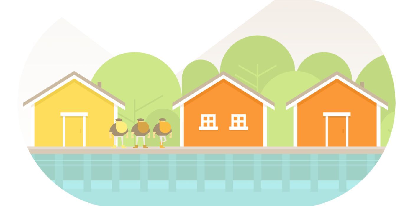 Burly men at sea village