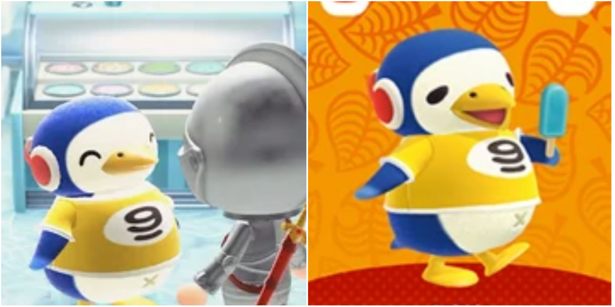 Split image screenshots of Chabwick in Animal Crossing: New Horizons and Chabwick’s Amiibo card.