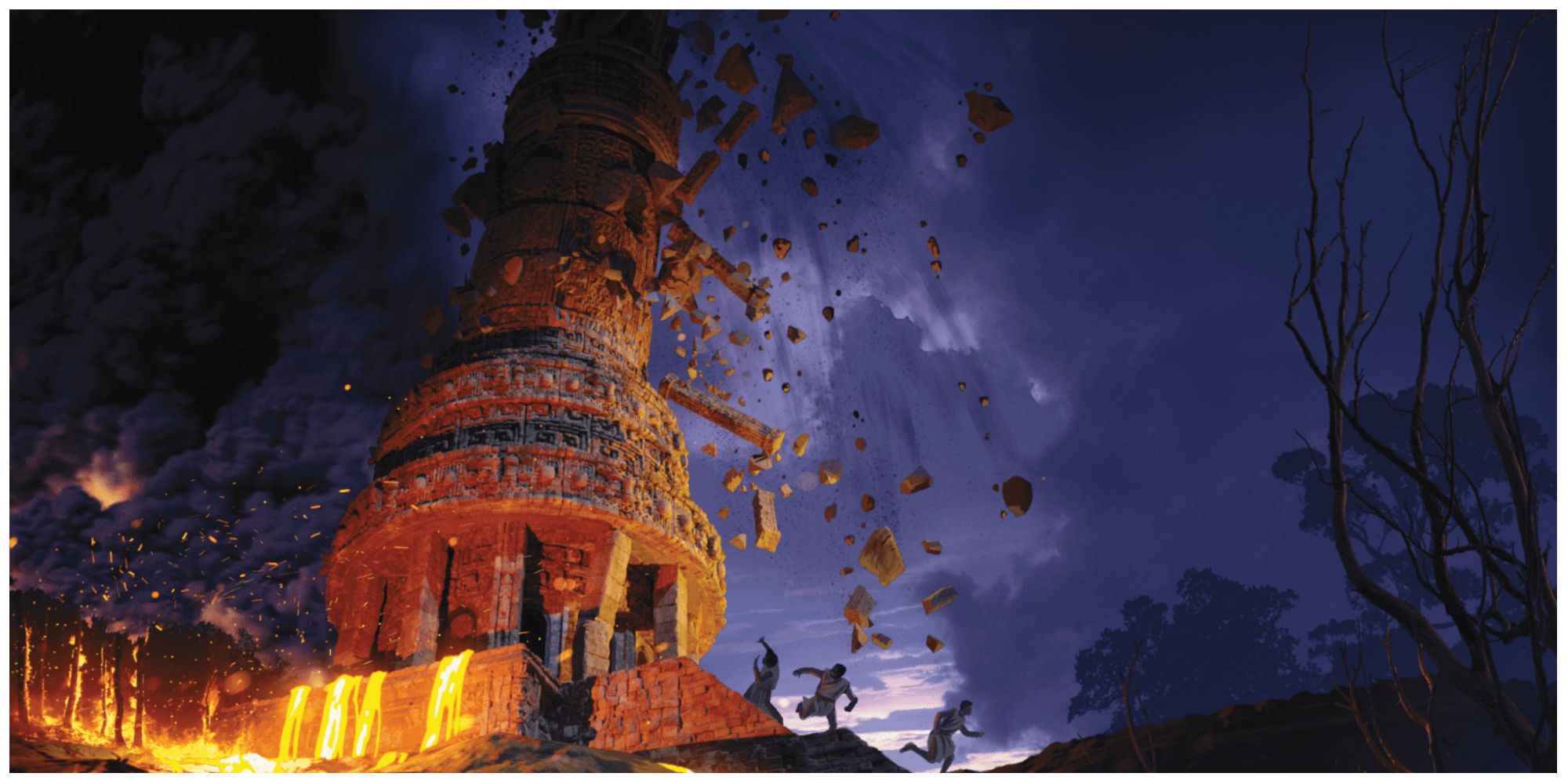 Volcanic Eruptions Shake The Earth As The Ancient Twin Gods observatory Topples In D&D Journeys Through The Radiant Citadel.