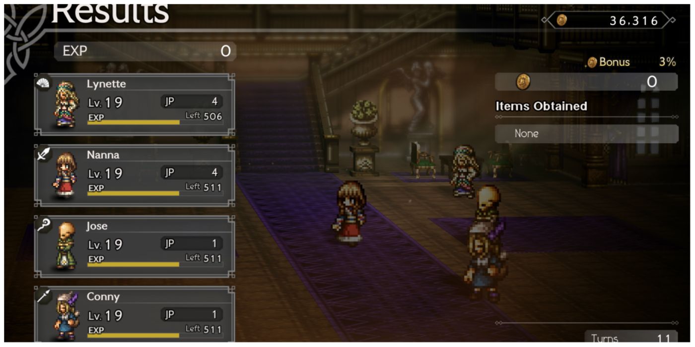 A party gains experience to level up in Octoapth Traveler Champions of the Continent