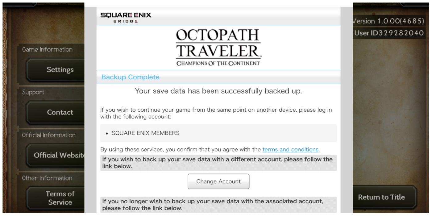 Octopath Traveler Champions of the Continent Cotc Back Up Data Screen