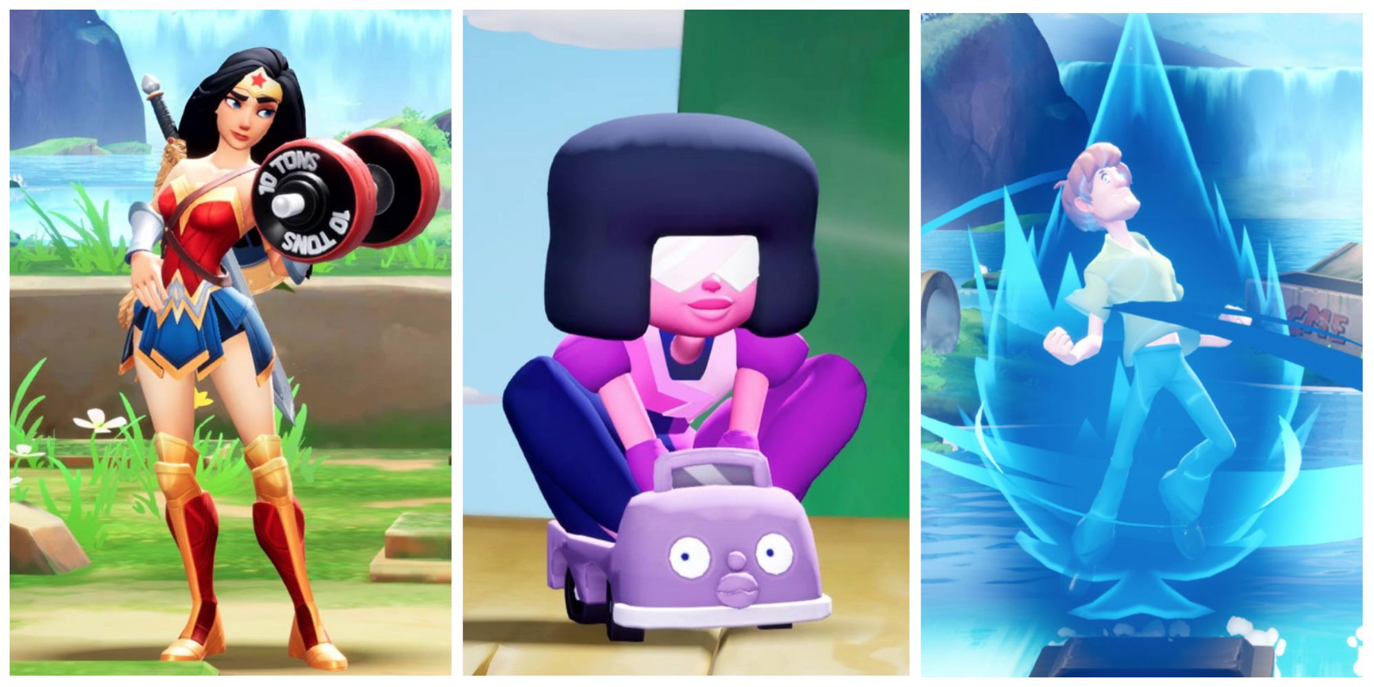 MultiVersus Best Taunts Cover Image featuring Wonder Woman, Garnet, and Shaggy