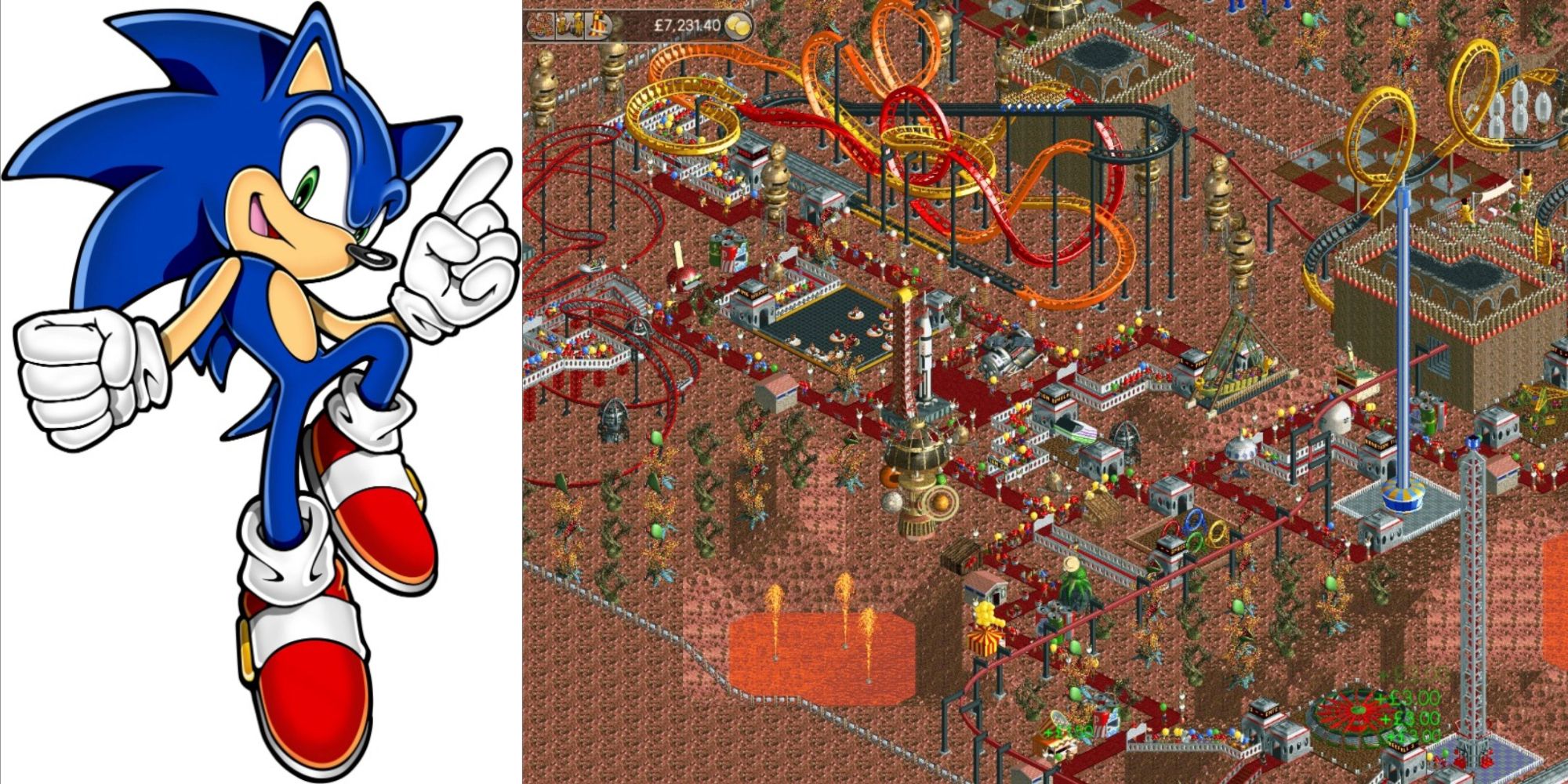 Sonic posing, Lava land roller coaster tehem park