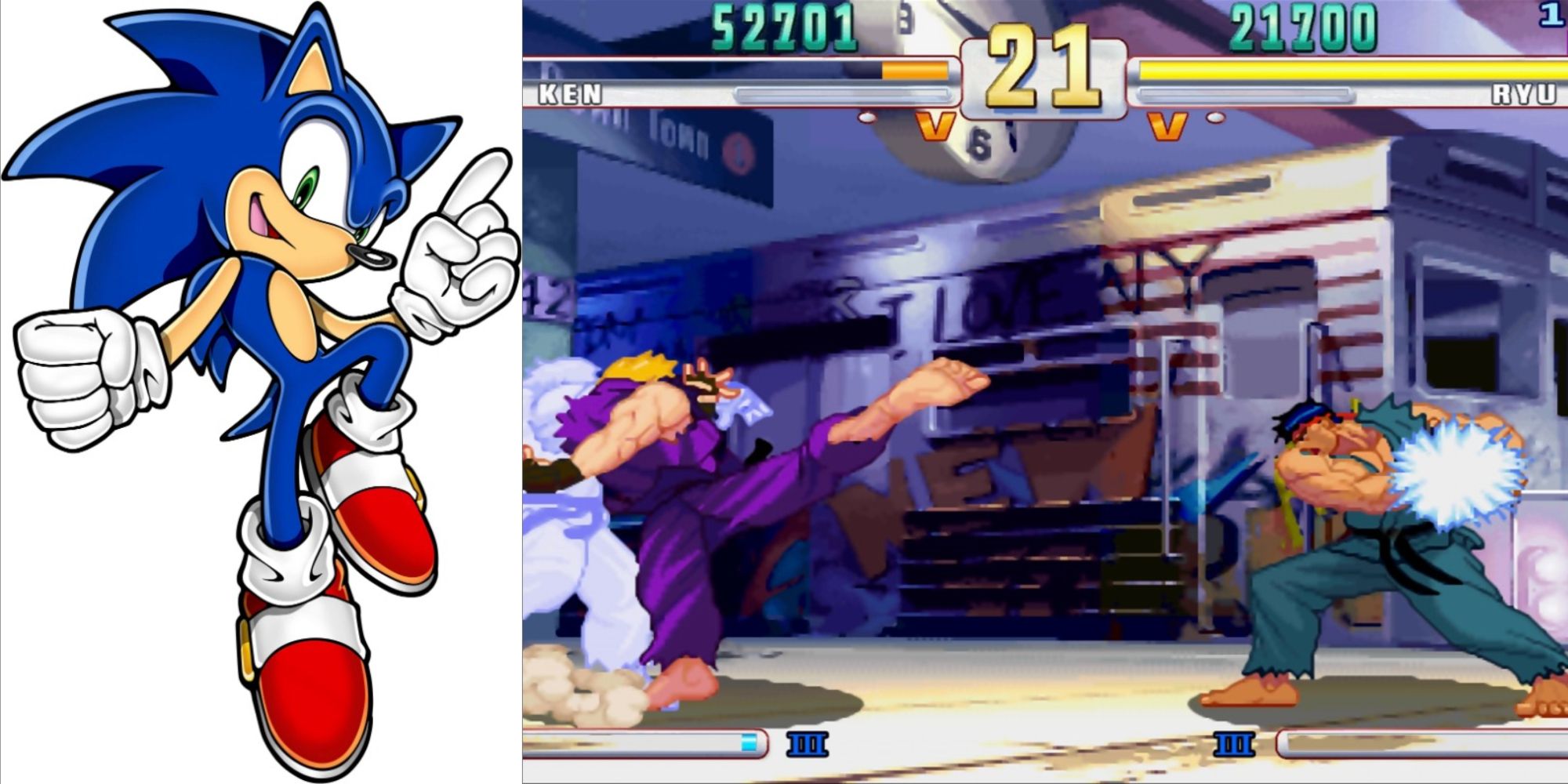 Sonic posing, Ken Fighting Ryu Street Fighter 3