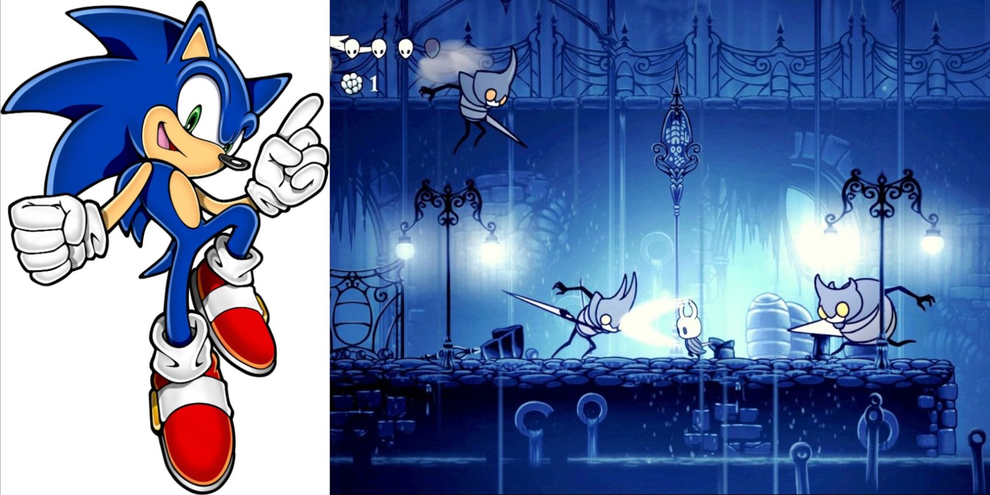 Sonic Posing, Hollow Knight battling Beetles