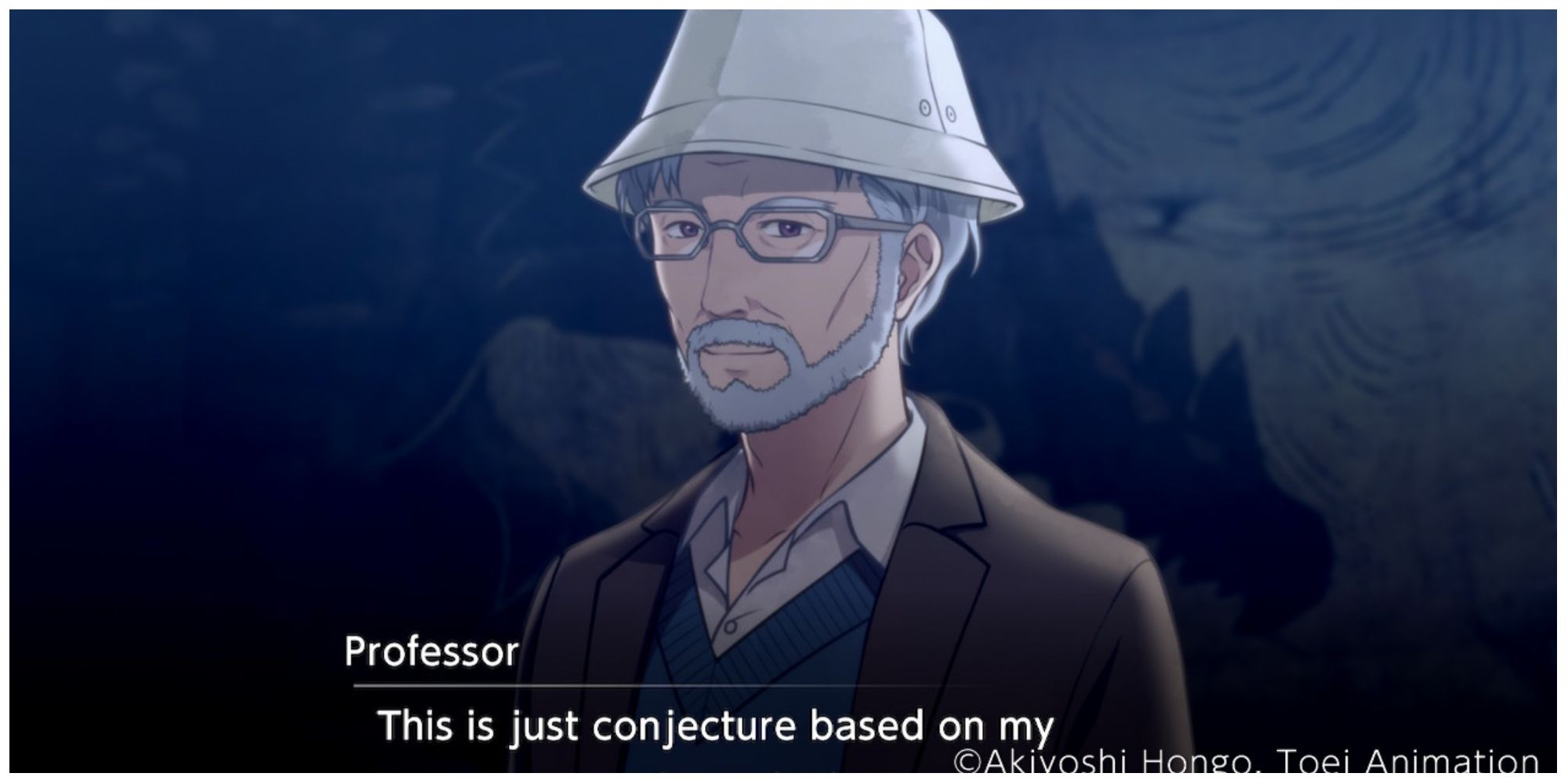 The Professor contemplates the Kenomogami in the forest, based on his findings in Digimon Survive