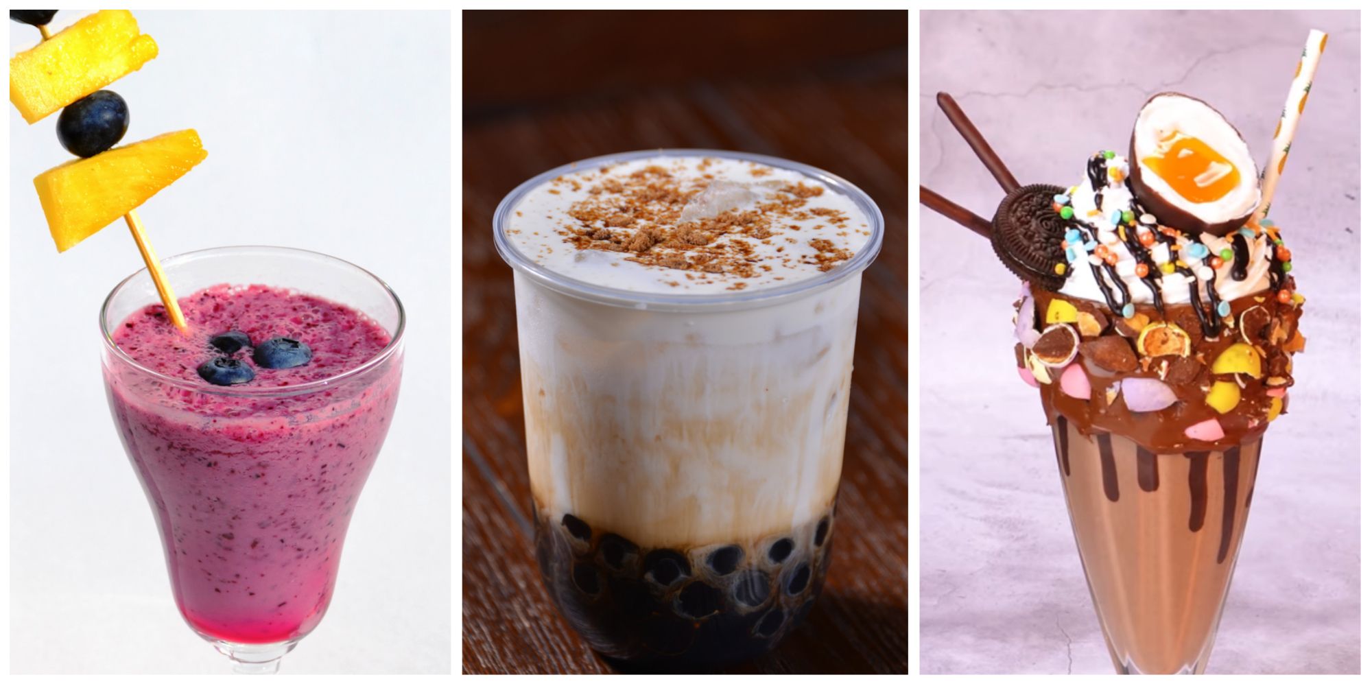 Picture for Drink Battle for X Splatfest Themes We Want to See in Splatoon 3 featuring a smoothie, a bubble tea, and a milkshakke