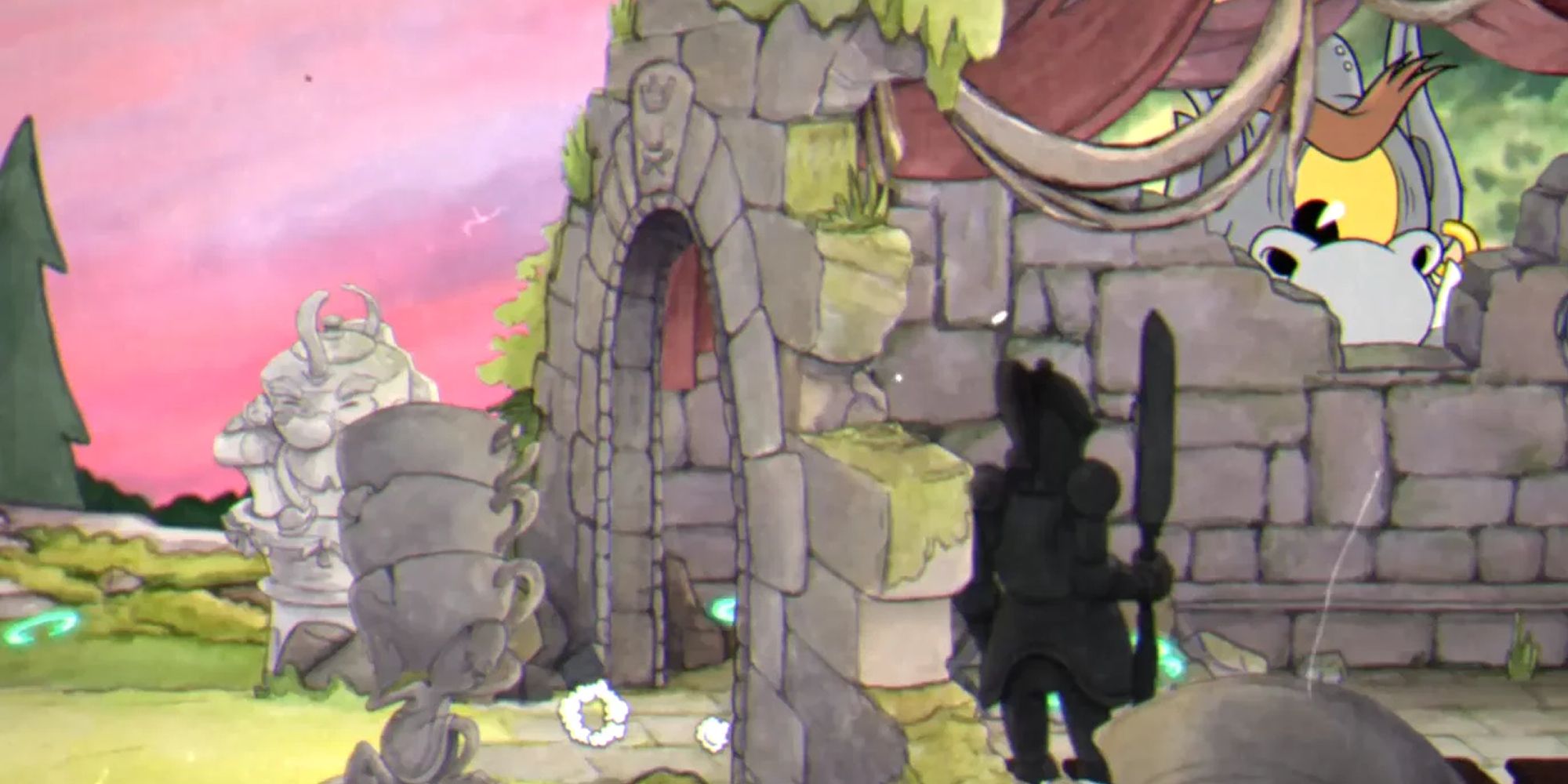 Cyclops Peeks out from behind ruined castle wall
