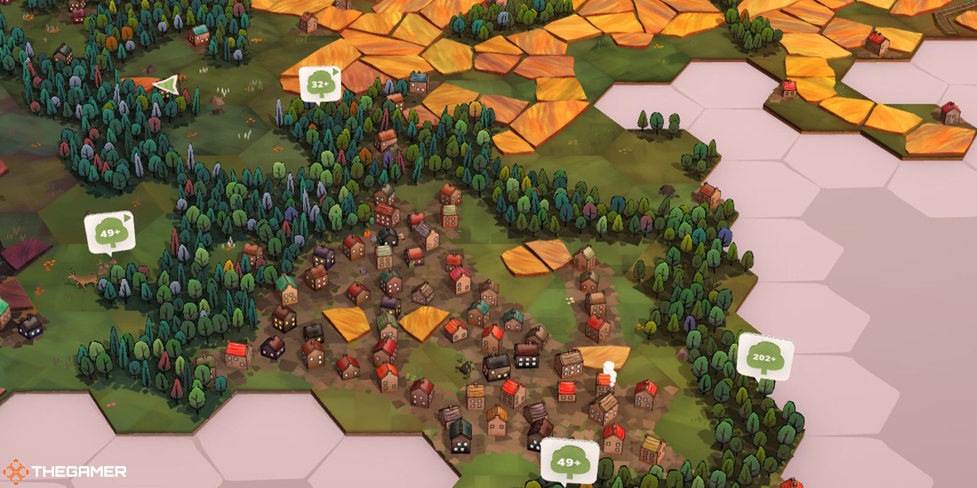 Dorfromantik - groups of farms, houses, and trees