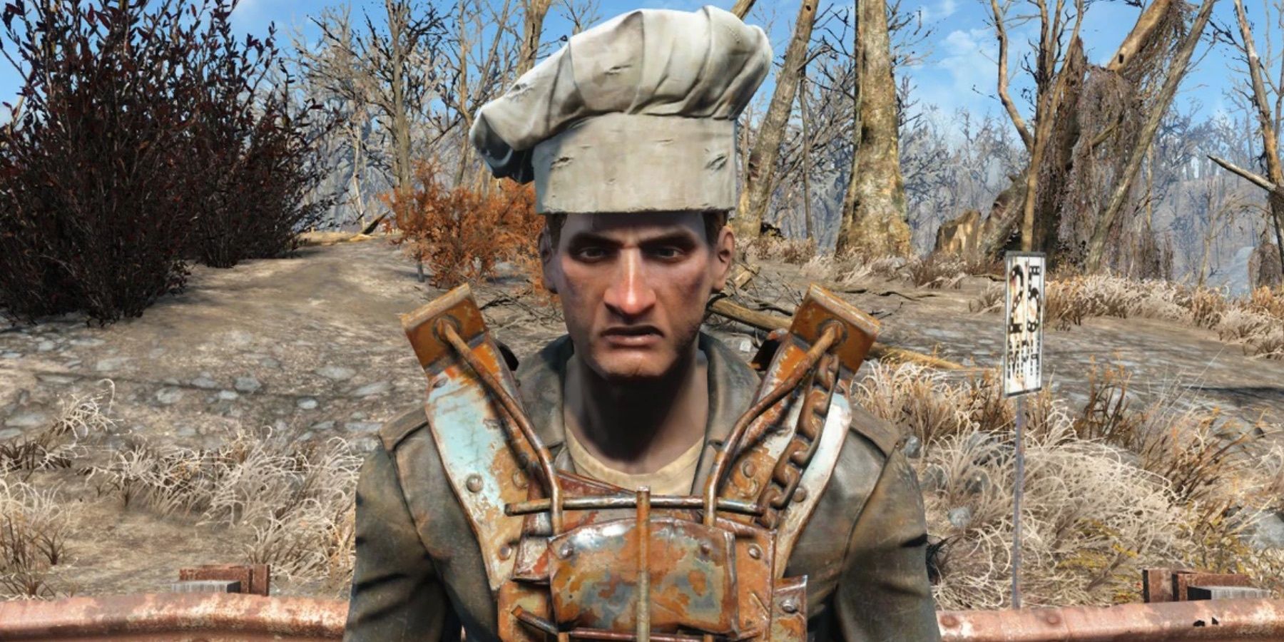 Fallout Random Encounters Gruel Raider Chef scowling.