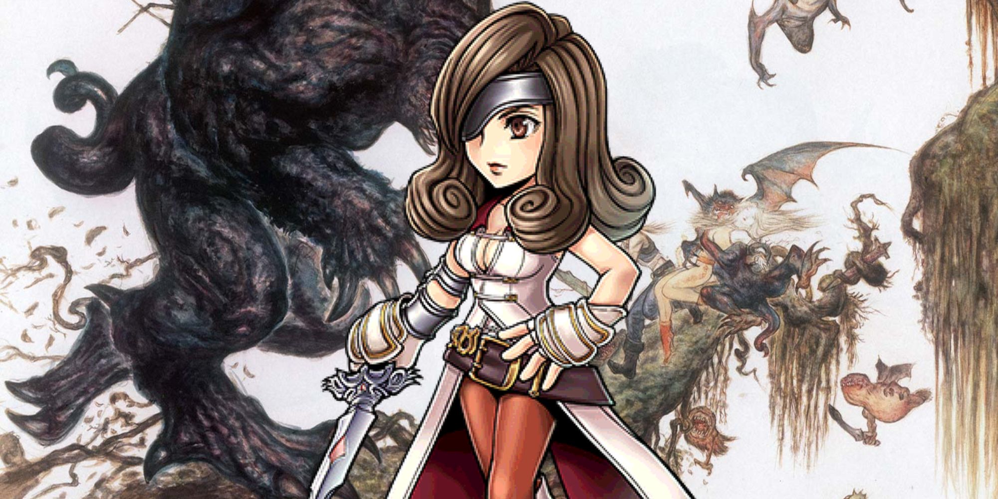 Final Fantasy 11 Beatrix with Final Fantasy 11 artwork behind her