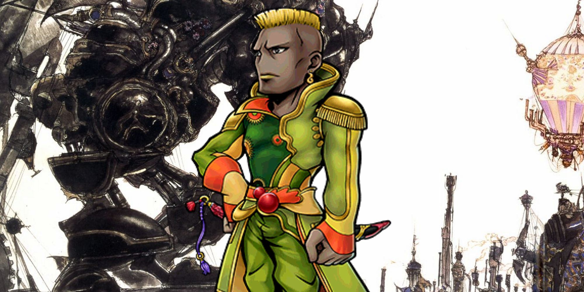 Final Fantasy 6 General Leo with Final Fantasy 6 artwork panned behind