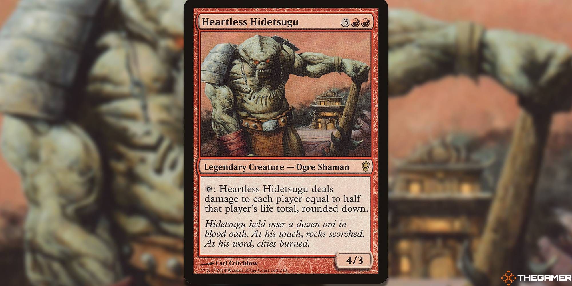 Heartless Hidetsugu Magic: The Gathering card overlaid over artwork.