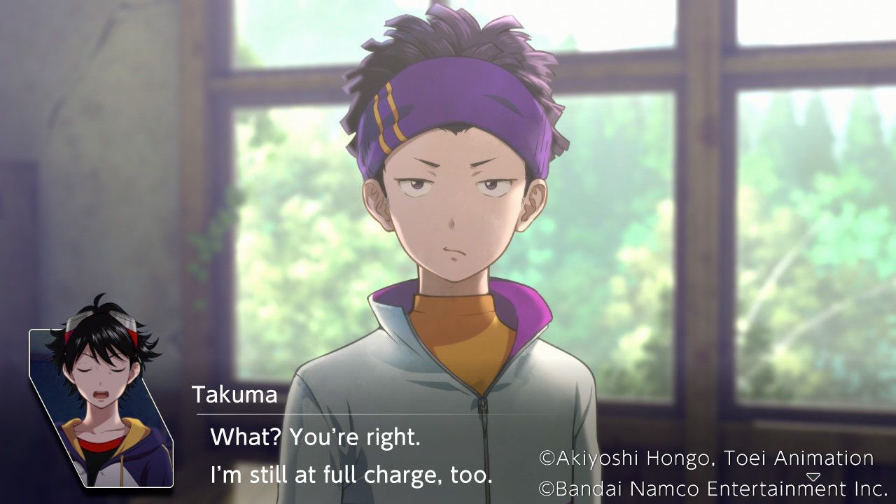 Ryo speaks with Takuma in the classroom in Digimon Survive, where Takuma admits that Ryo is correct.