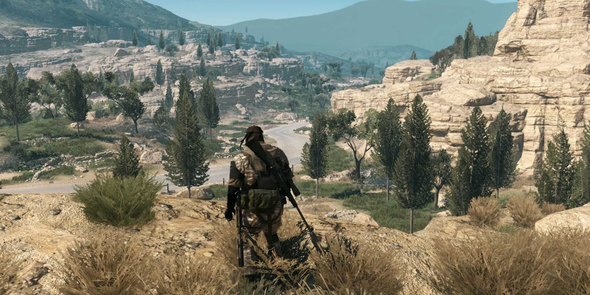 Big Boss overlooking a vista in Metal Gear Solid V