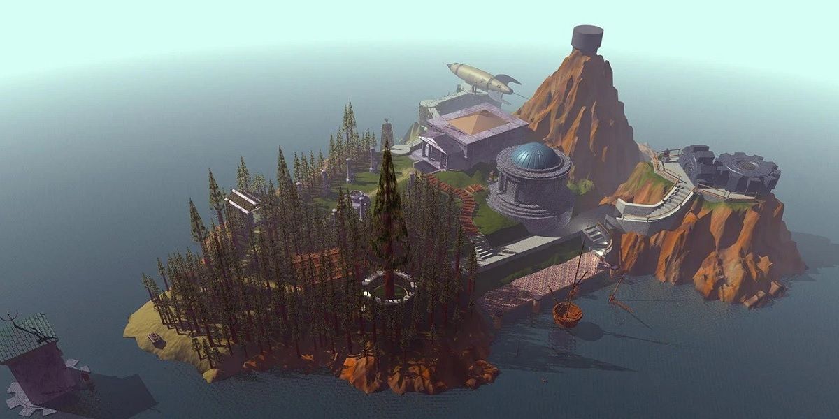 Top down view of the island of Myst