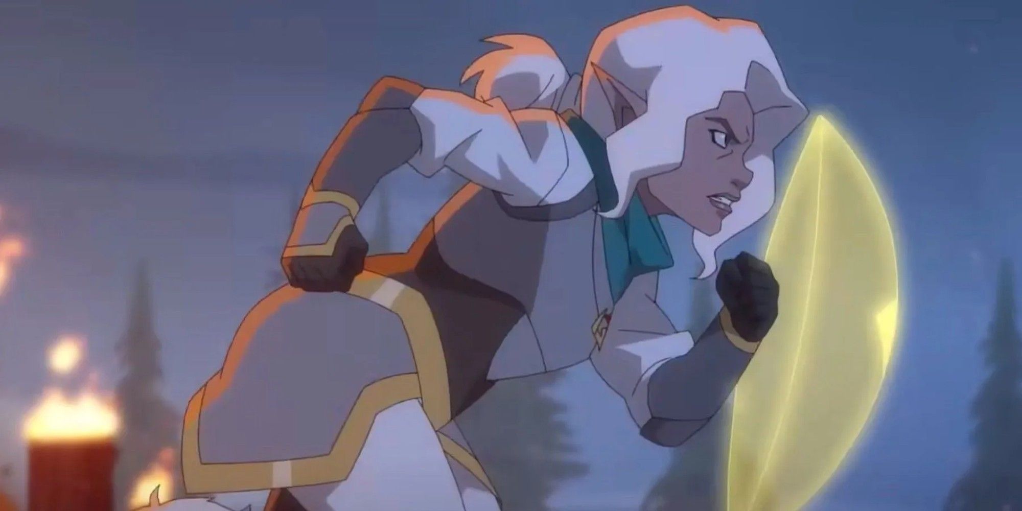 Pike from Legend of Vox Machina running in armor
