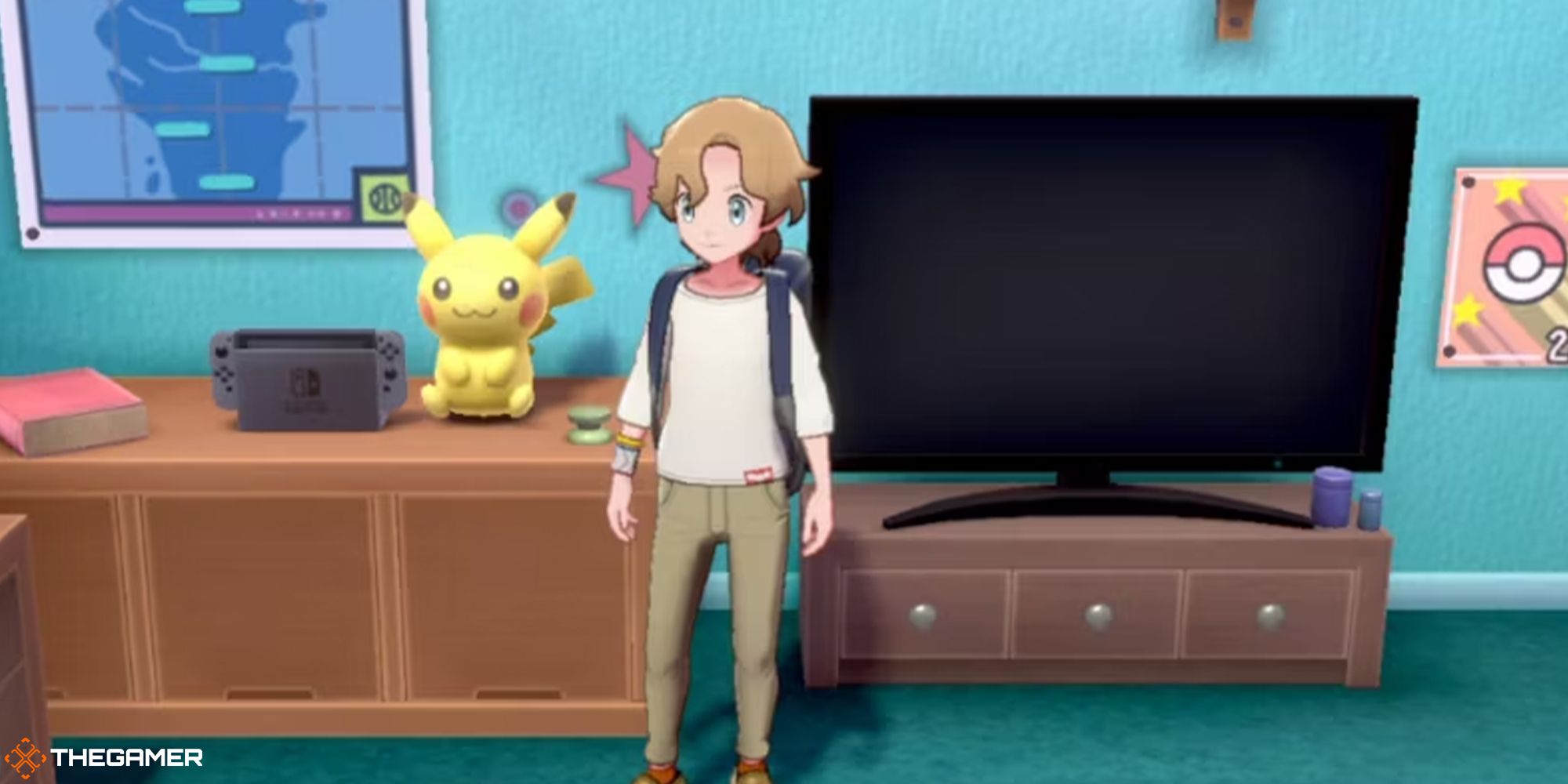 Pokemon Sword and Shield player with a television and Nintendo Switch