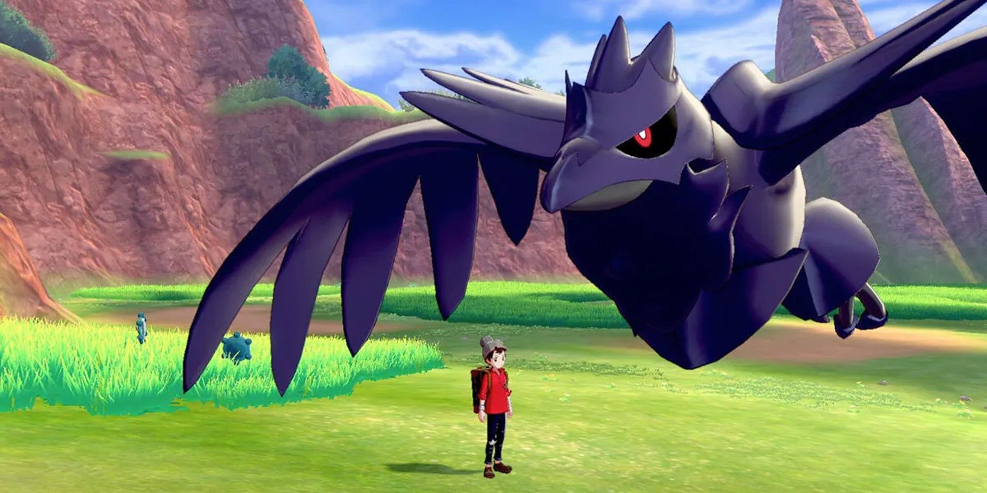 Pokemon Corviknight on the right side of the screen