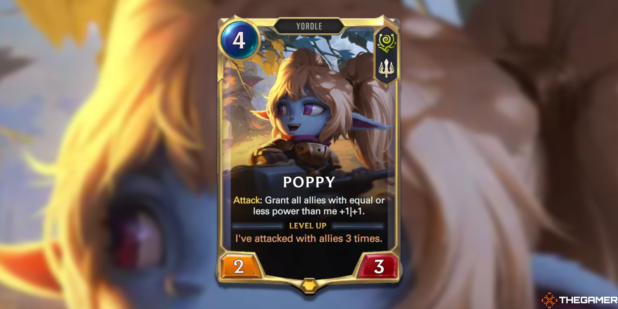 Legends of Runeterra Poppy 2/3 card, four-mana cost