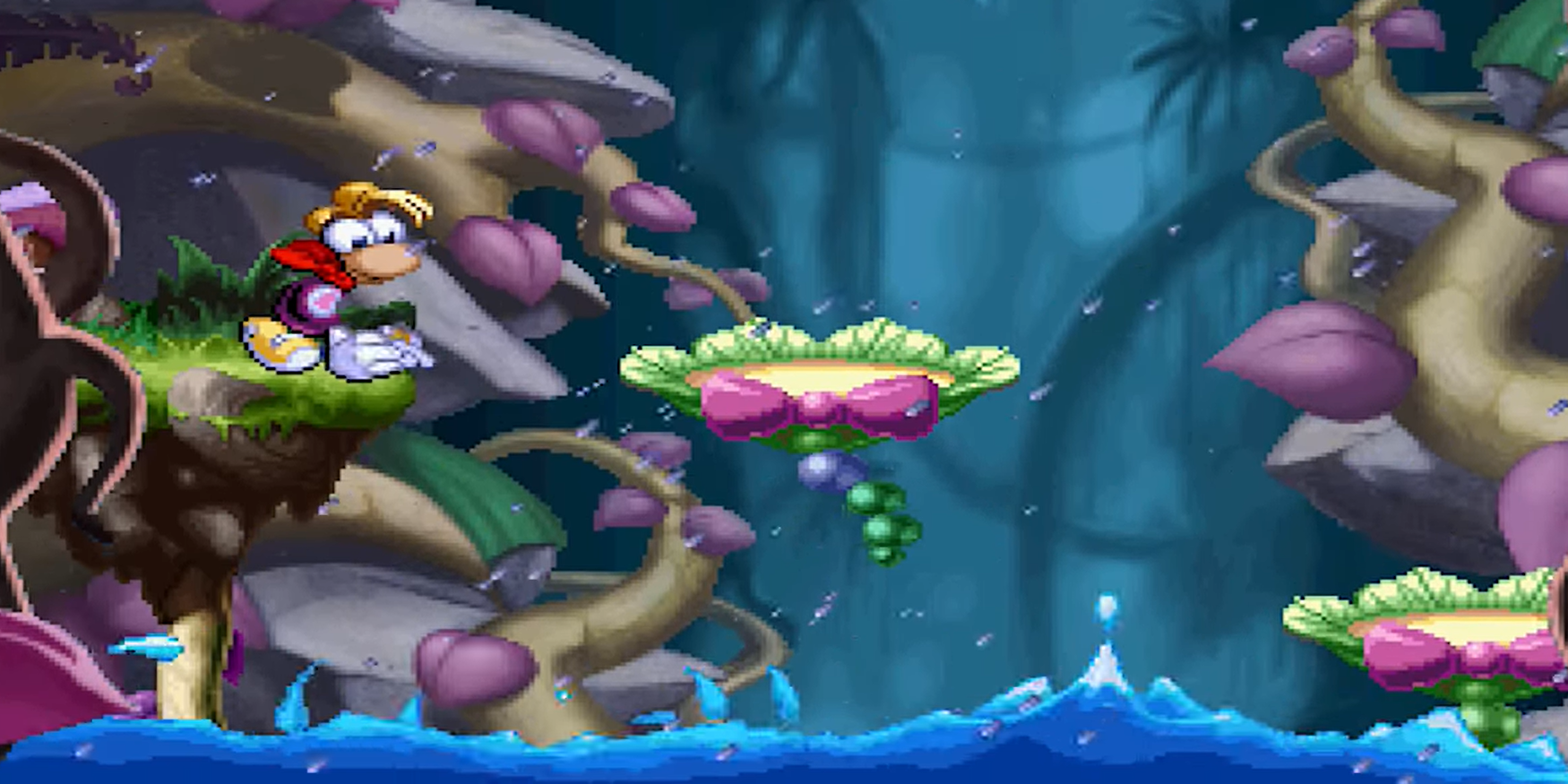 Rayman escaping a rising water