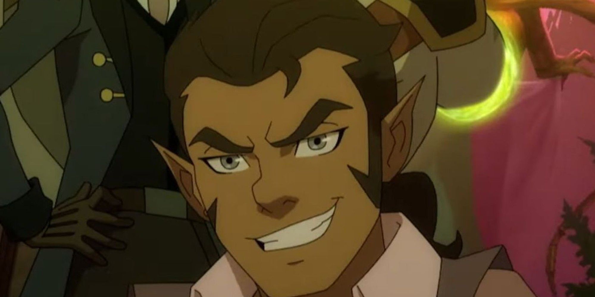 Scanlan from Legend of Vox Machina grinning mischievously 