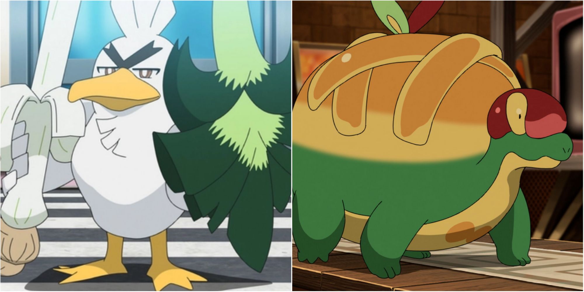 Split image screenshots of Sirfetch’d and Appletun.