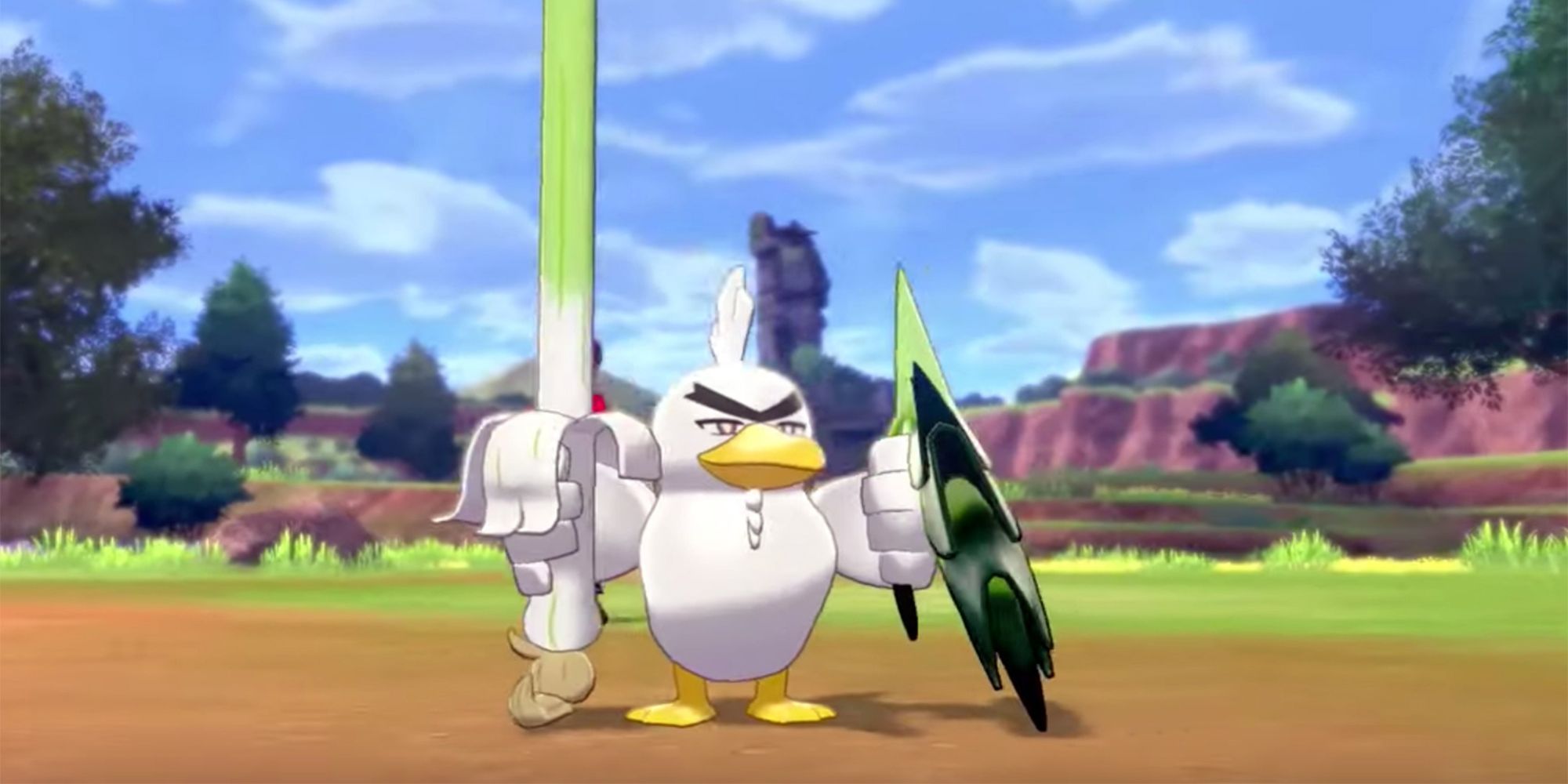 Sirfetch'd stands in a field