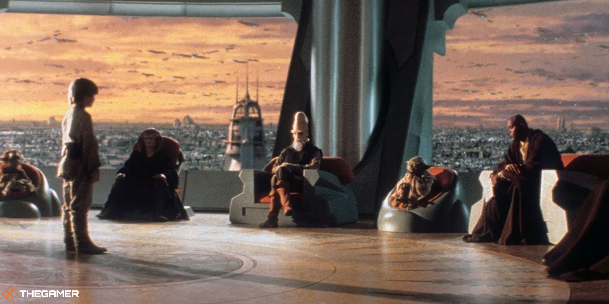 Star Wars - a young Anakin Skywalker standing in front off the Jedi High Council