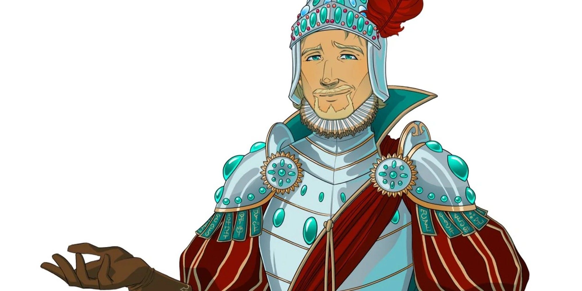 Taryon from Critical Role in full armour in front of white background