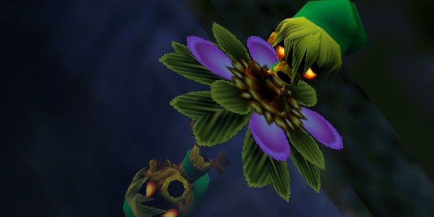 The Legend of Zelda Majora's Mask screenshot of Deku Link looking at his reflection