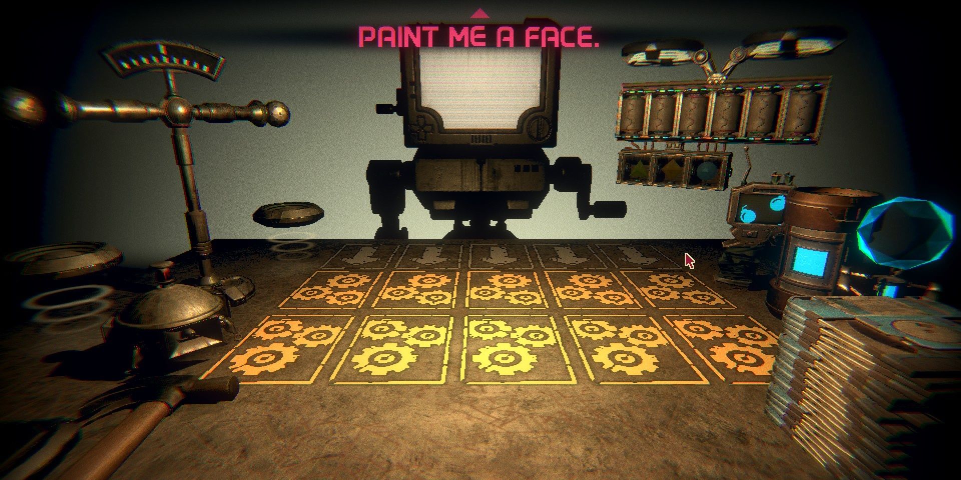 The Painter (no face) and his game board in P03's lair